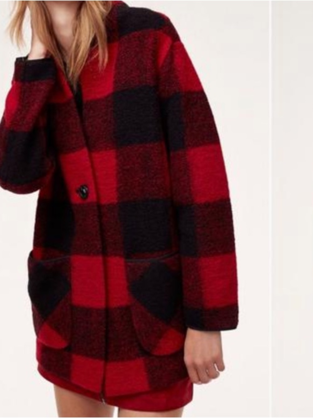Wilfred Free Off Duty Buffalo Plaid Wool Blend Jacket Red Black Sz - Picture 2 of 10